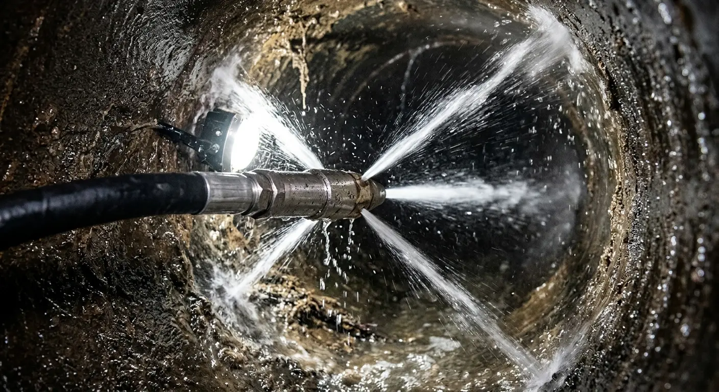 High-pressure hydro jetting nozzle cleaning sewer pipe for Sewer Line Relining in Haltom City